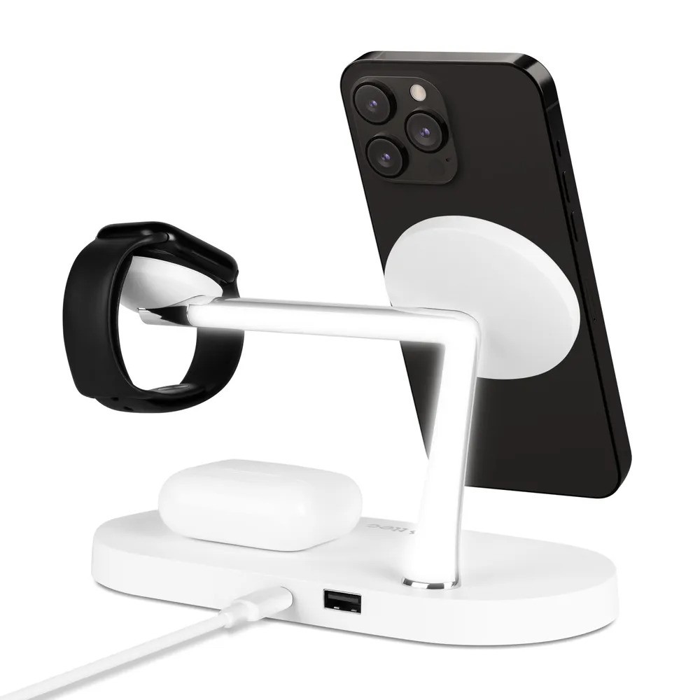 Беспроводная зарядная станция TTEC AirCharger Quattro M MagSafe Competitible 4in1 iPhone + Apple Watch + AirPods Wireless Fast charger with LED light (4-в-1, белый)