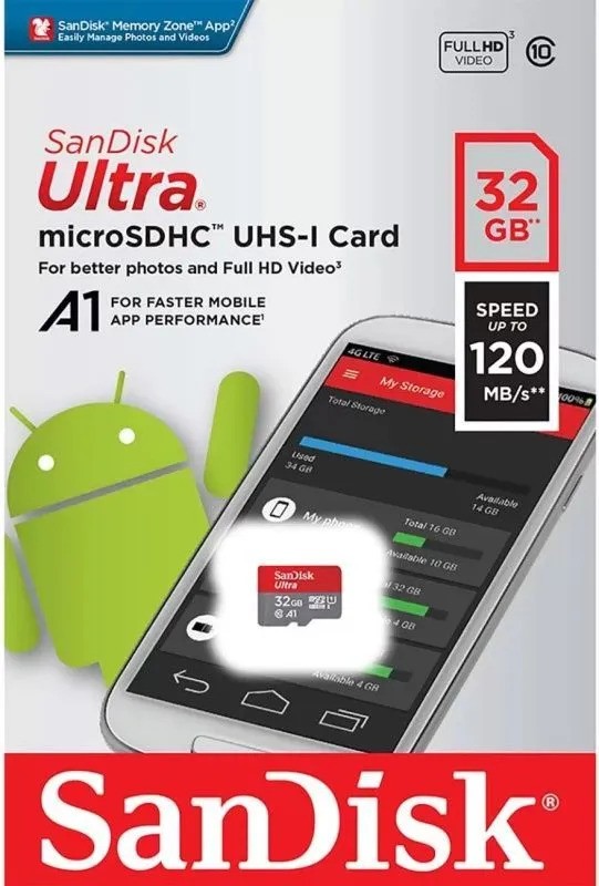 Карта памяти SanDisk Ultra microSDHC UHS-I (32 ГБ, красный/серый)