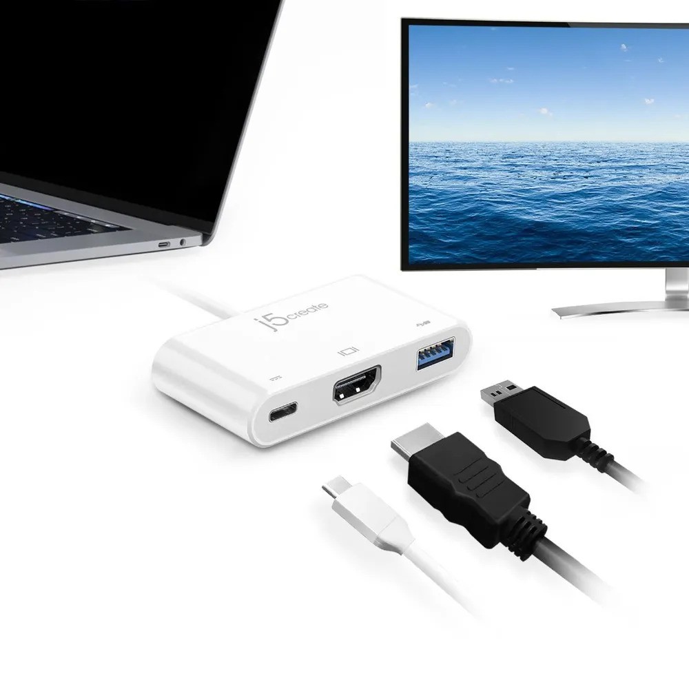 Переходник j5create USB-C на HDMI и USB Type-A 3.0/Power Delivery (белый)