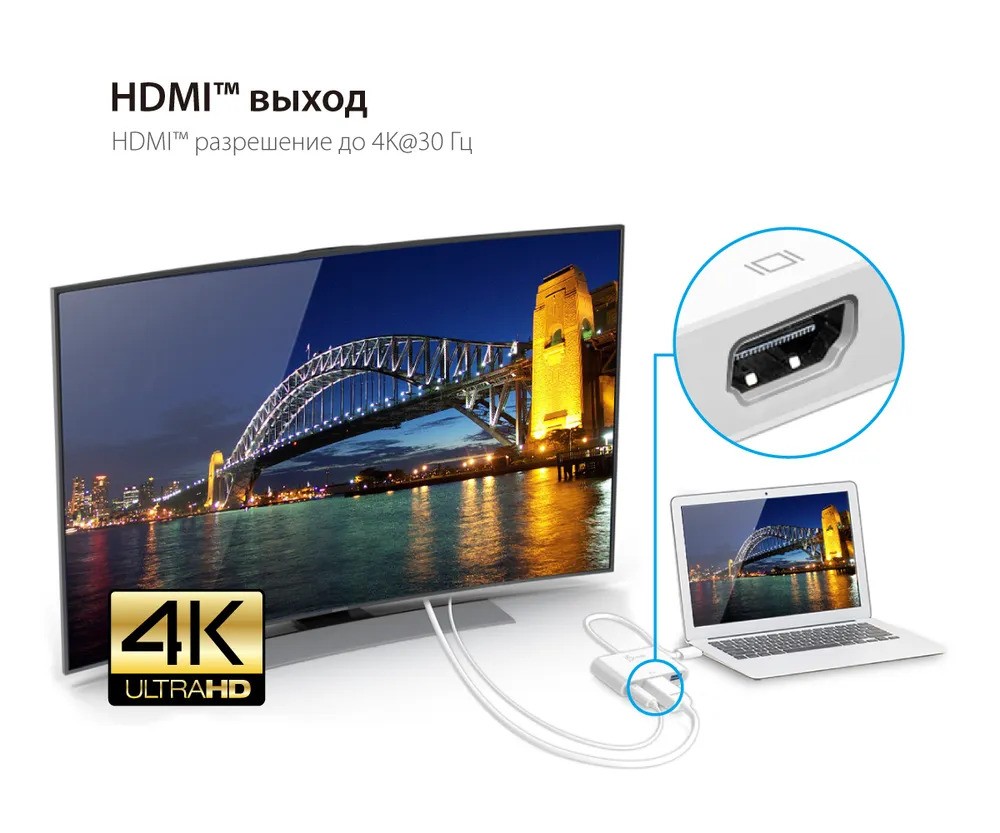Переходник j5create USB-C на HDMI и USB Type-A 3.0/Power Delivery (белый)