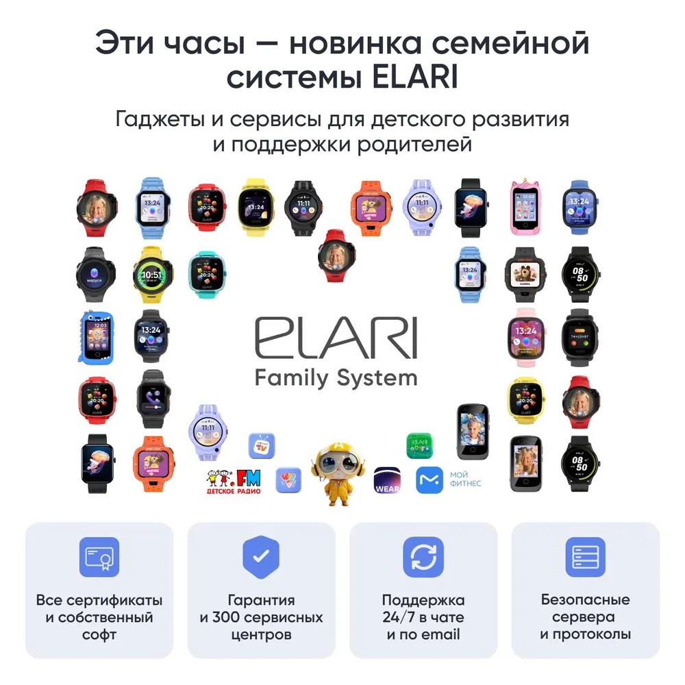 Детские умные часы Elari KidPhone Techno 4G (черный)