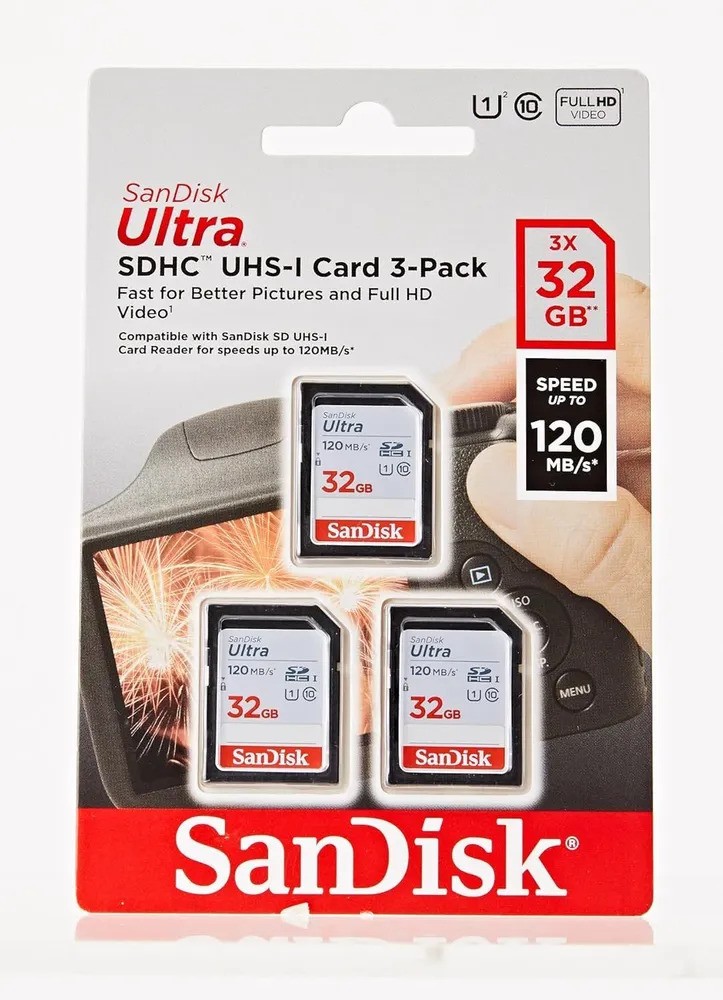 Карта памяти SanDisk Ultra SDHC (32 ГБ, 3 шт, черный)