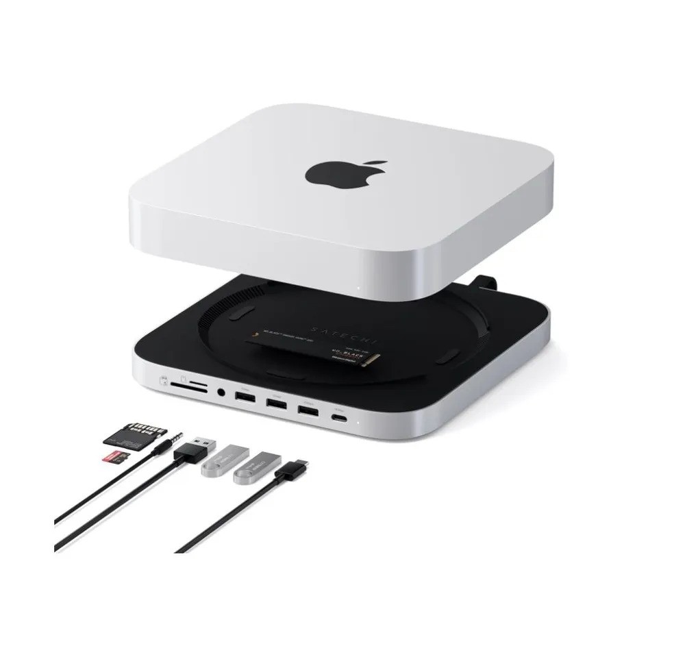Док-станция с подставкой Satechi Stand & Hub for Mac Mini/Studio With NVMe SSD Enclosure (серебристый)