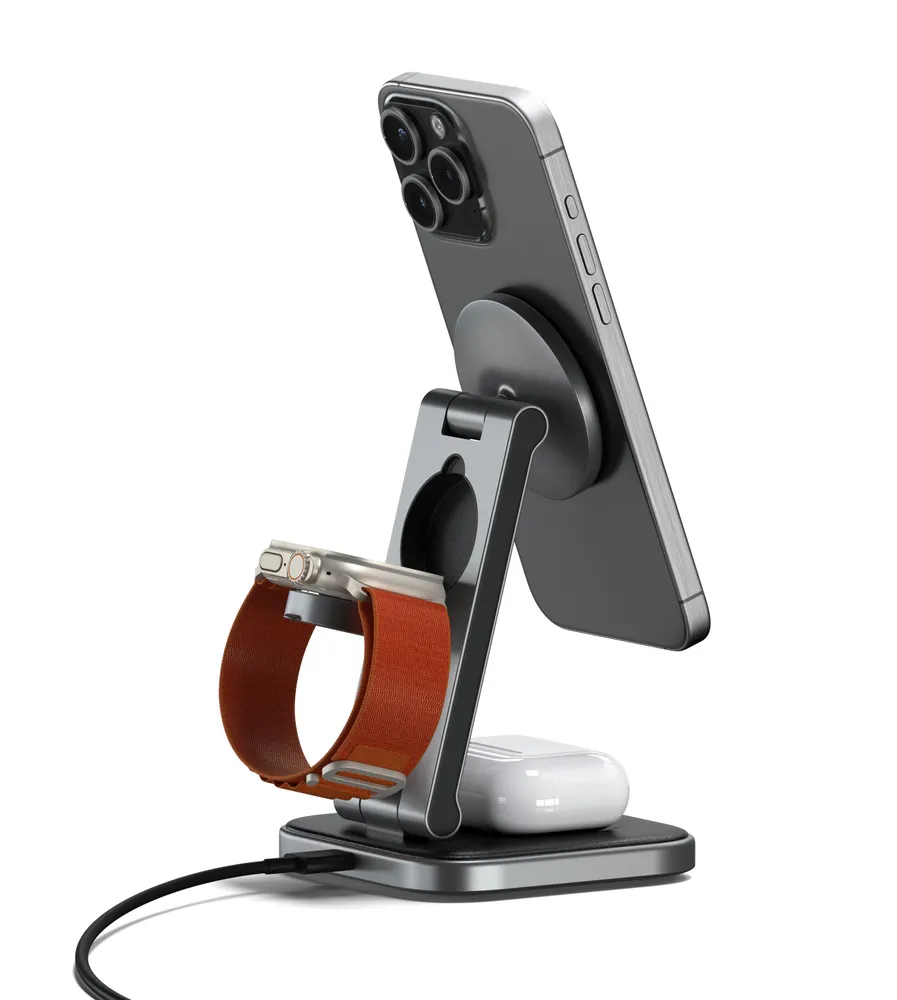 Беспроводное зарядное устройство Satechi 3-in-1 Foldable QI2 Wireless Charging Stand (серый)