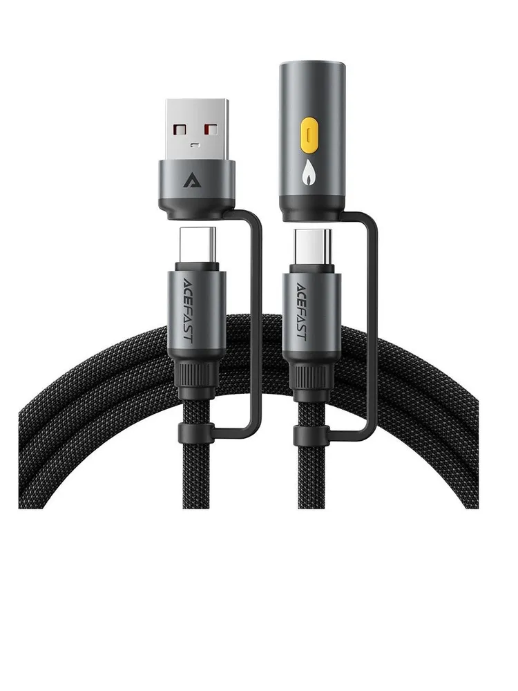 Зарядный кабель ACEFAST J6 Multi-Function Charging Data Cable USB-A+USB-C+Cigarette Lighter (черный)