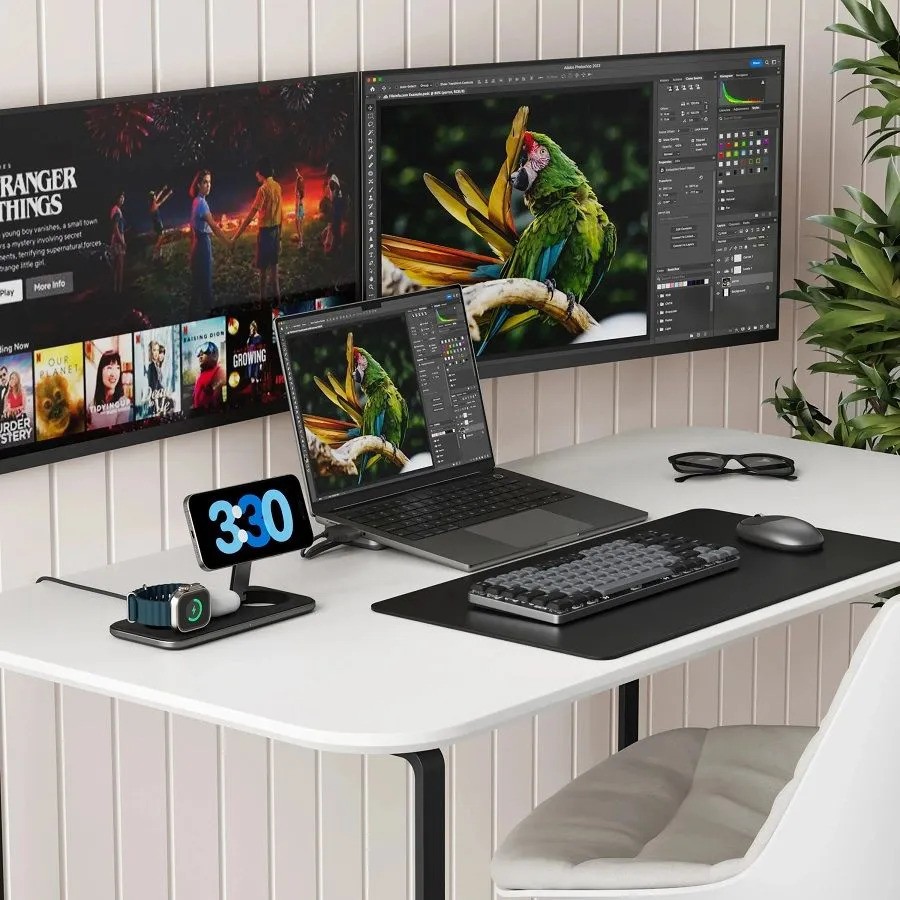 Бепроводное зарядное устройство Satechi Qi2 Trio Wireless Charging Pad (3-в-1, с вилками A/C/G, черный)