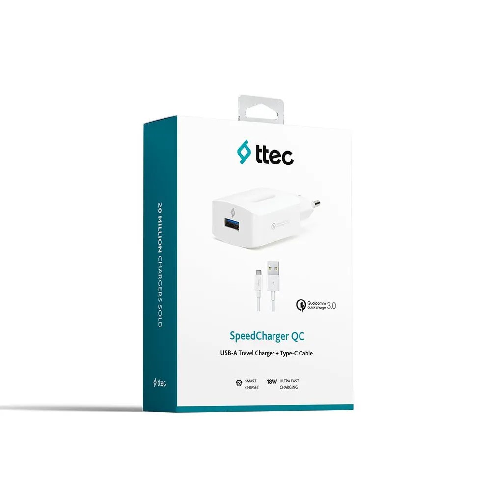 Зарядное устройство TTEC SpeedCharger QC 3.0 Travel Charger 18W with Type-C Cable (белый)
