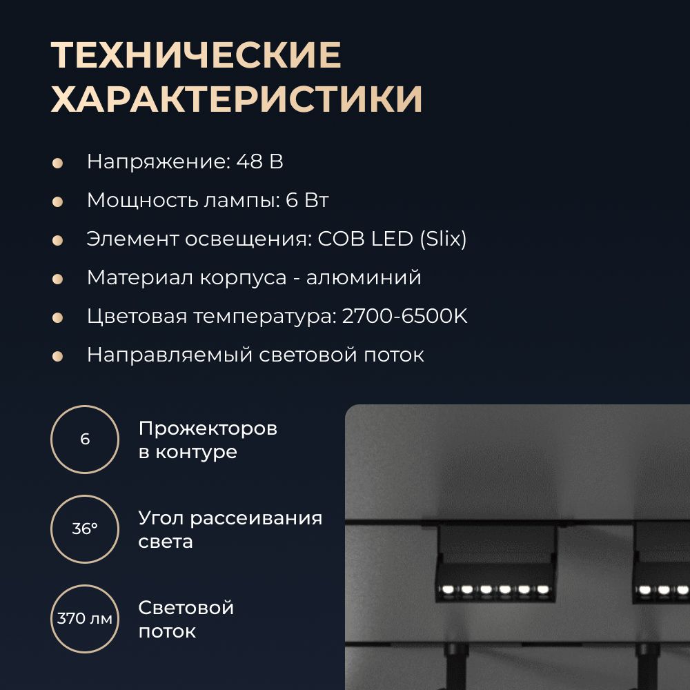 Трековый светильник Yeelight Pro E20 Recessed Magnetic Folding Spotlight (магнитный, поворотный, малый, 6 спотов в контуре, черный)